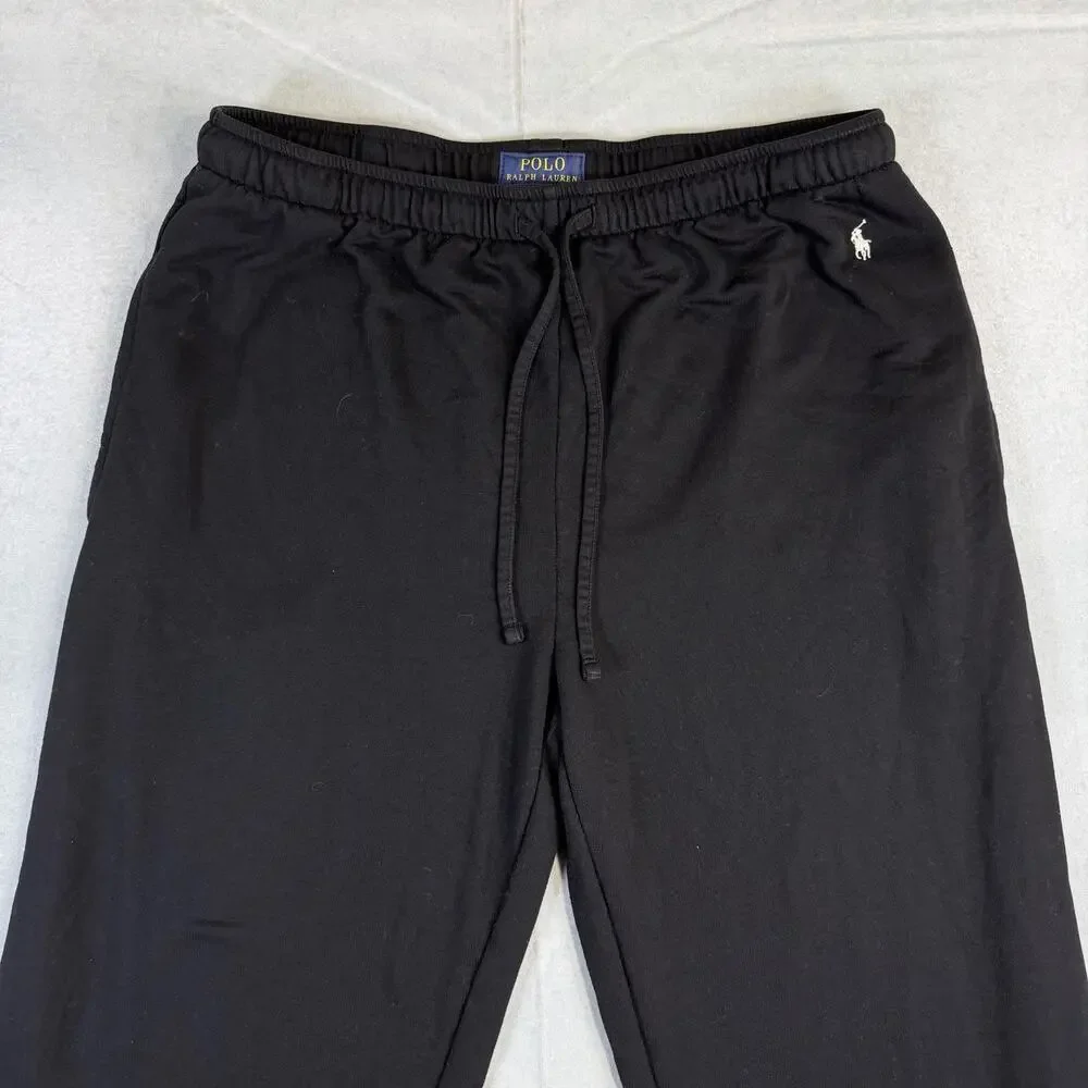 Polo Ralph Lauren Sweatpants Mens Large Black Sleepwear Relaxed White Pony